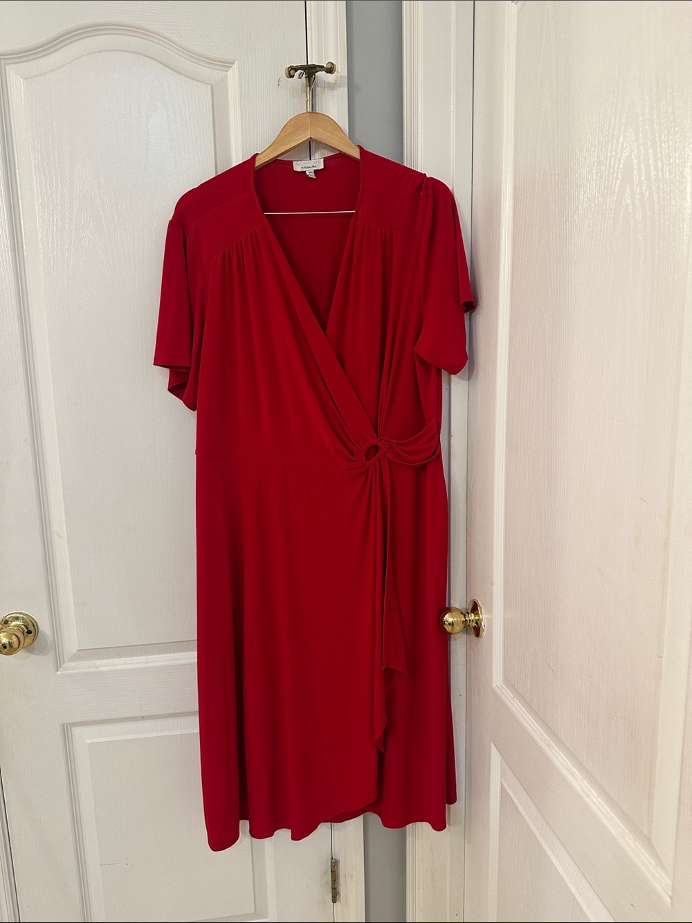Robbie Bee Red Midi Wrap Dress with Side Knot